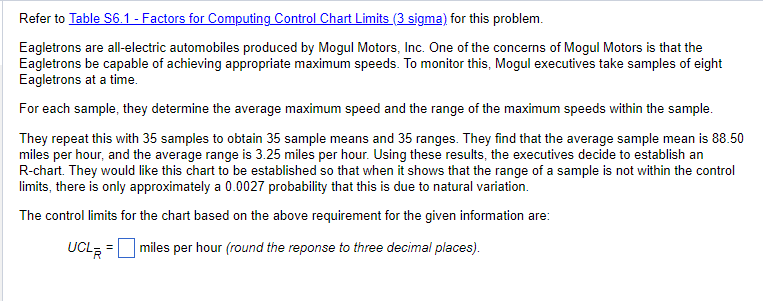 Refer to Table S6.1 - Factors for Computing