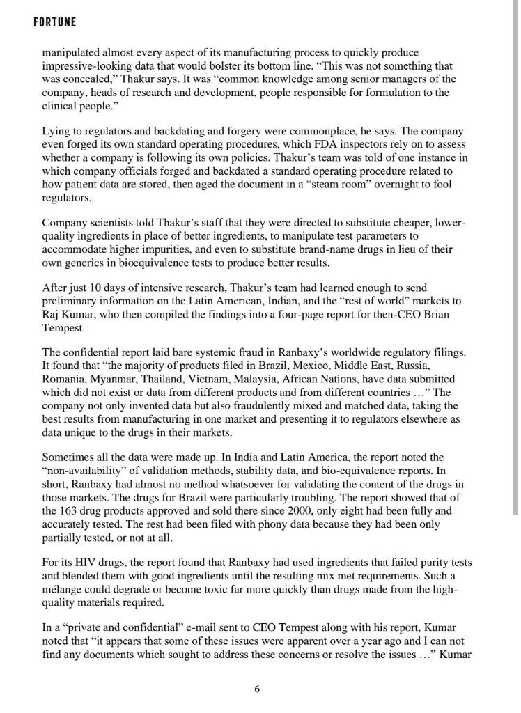 Question: Analyze the actions of Ranbaxy