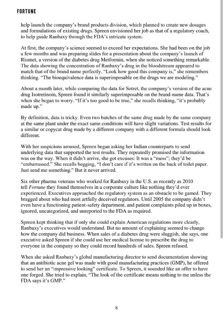 Question: Analyze the actions of Ranbaxy