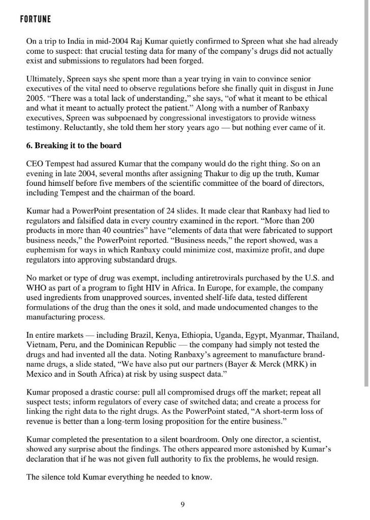 Question: Analyze the actions of Ranbaxy