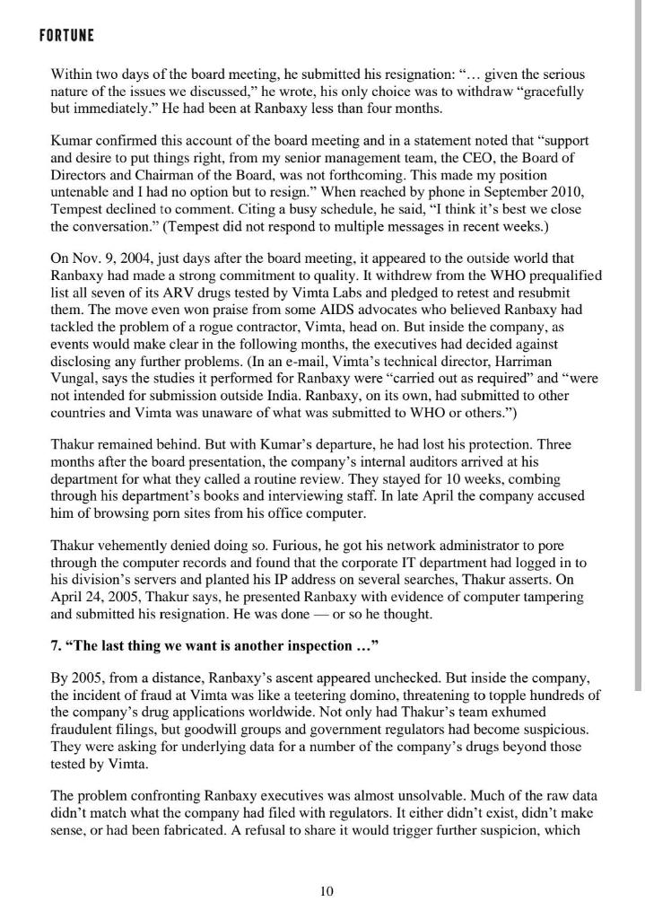 Question: Analyze the actions of Ranbaxy