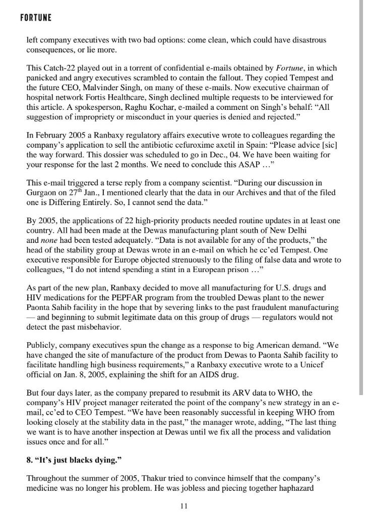 Question: Analyze the actions of Ranbaxy