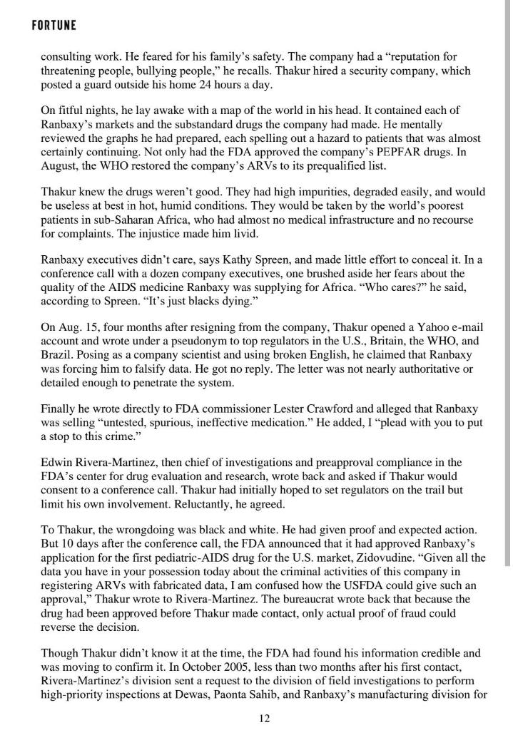 Question: Analyze the actions of Ranbaxy