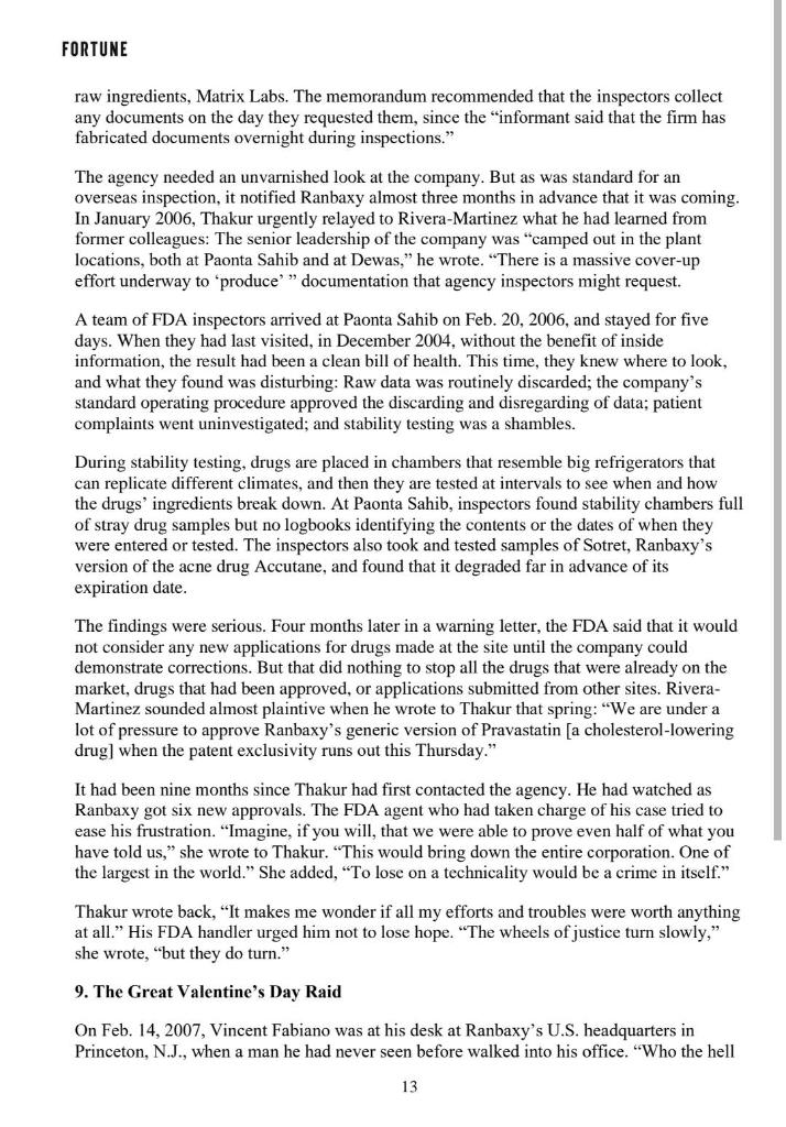 Question: Analyze the actions of Ranbaxy