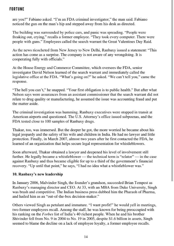 Question: Analyze the actions of Ranbaxy