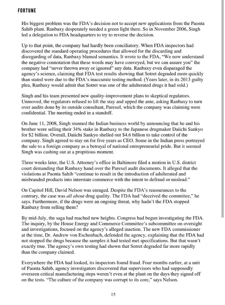 Question: Analyze the actions of Ranbaxy