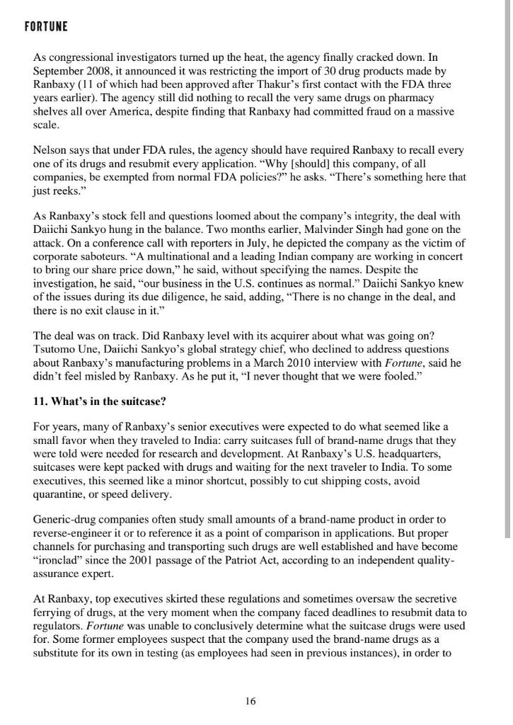 Question: Analyze the actions of Ranbaxy