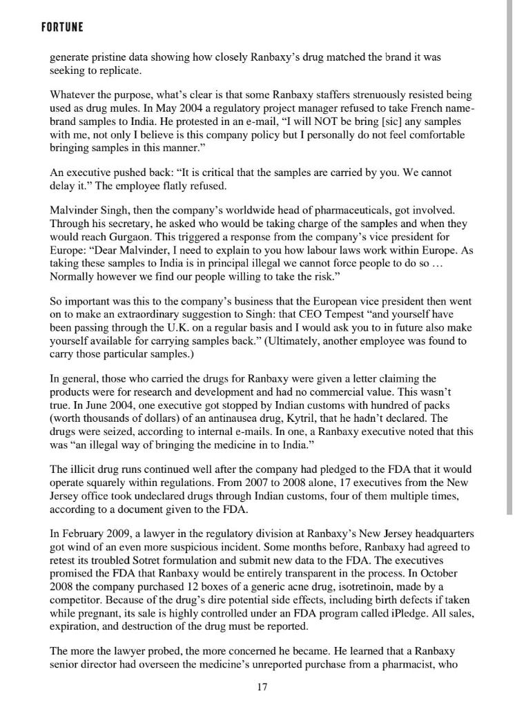 Question: Analyze the actions of Ranbaxy