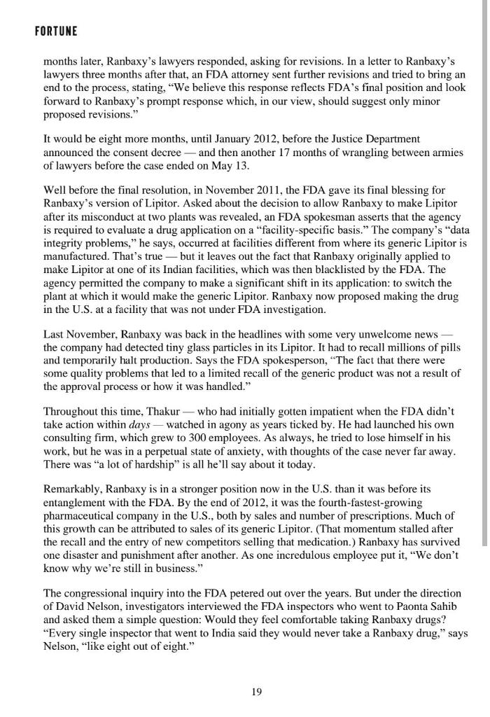 Question: Analyze the actions of Ranbaxy