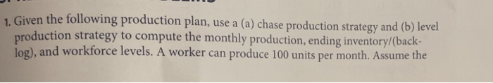 1. Given the following production plan, use a (a)