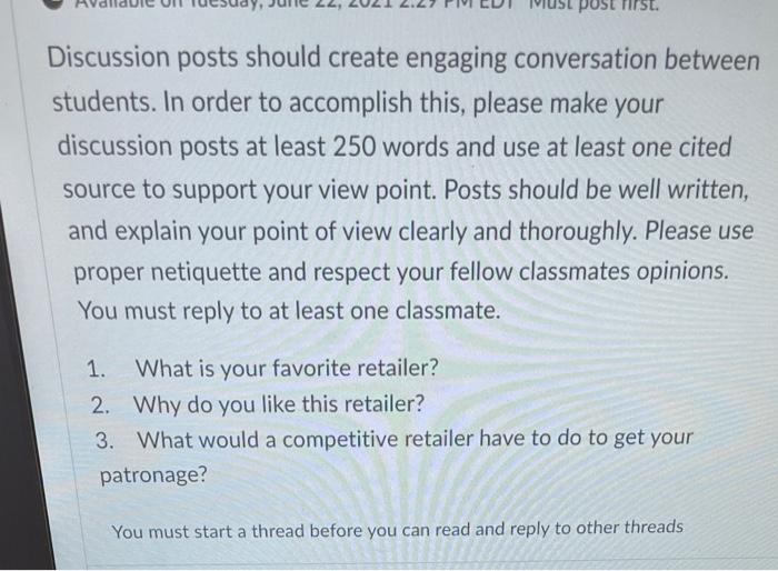 post first. Discussion posts should create