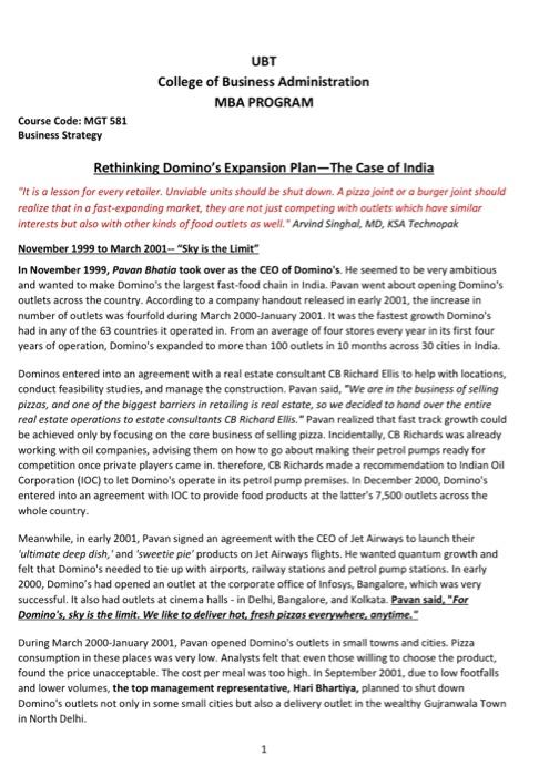 Rethinking Domino's Expansion Plan - The Case of