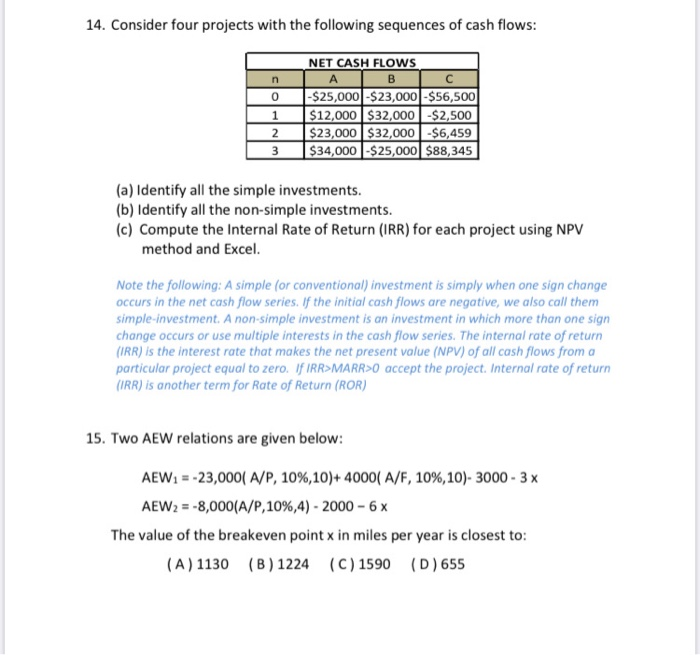 14. Consider four projects with the following