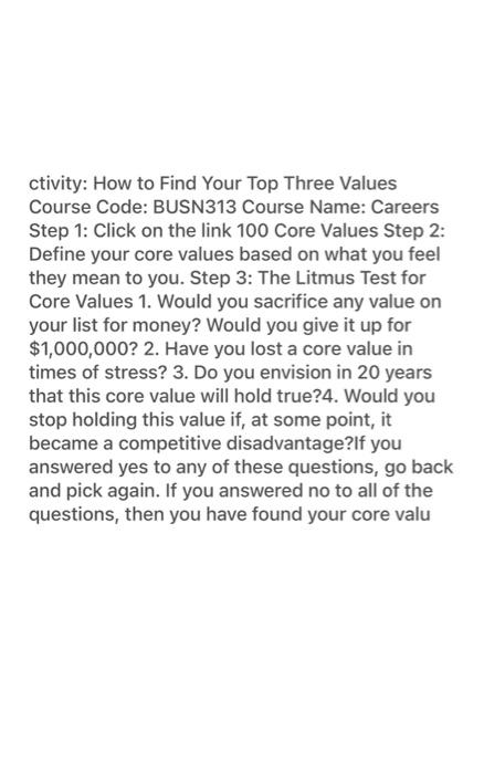 ctivity: How to Find Your Top Three Values Course