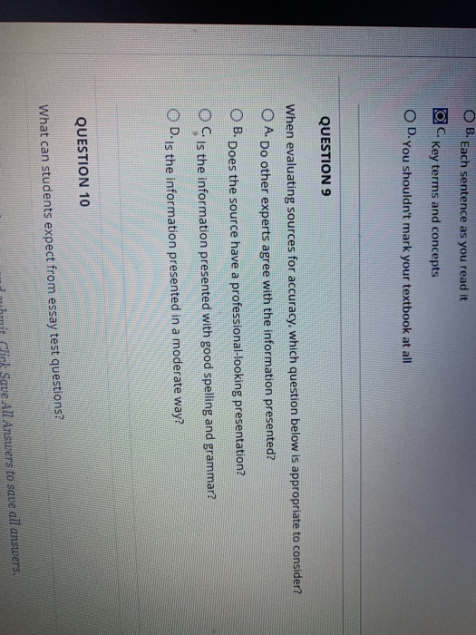 O B. Each sentence as you read it Key terms and