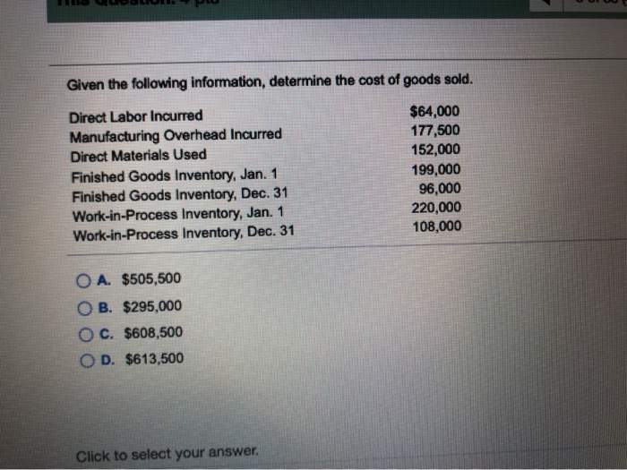 Given the following information, determine the
