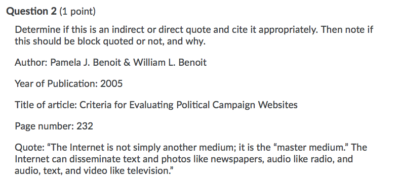 Must be in APA format. Question 2 (1 point)