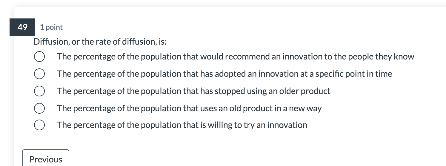 49 1 point Diffusion, or the rate of diffusion,