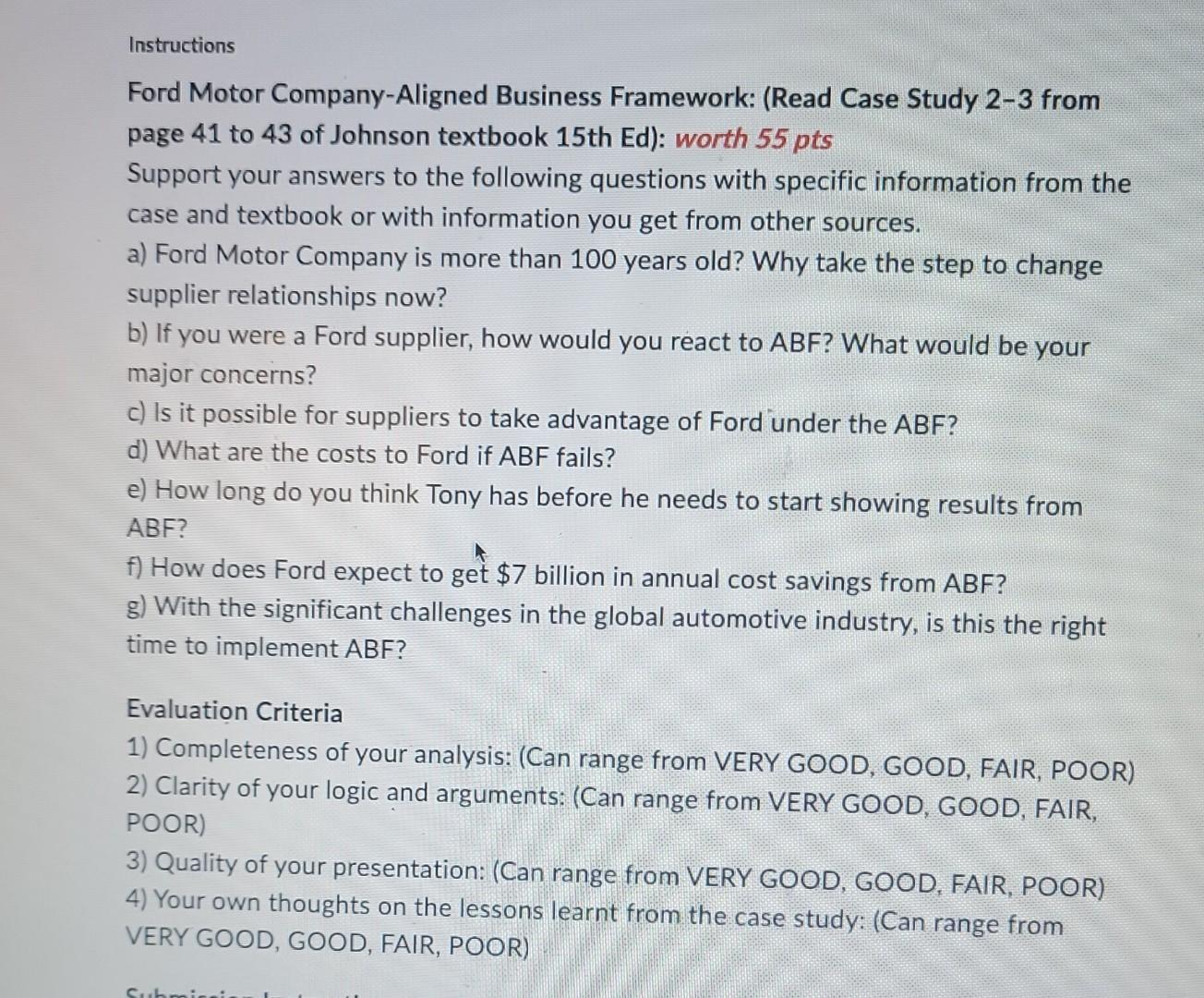 Ford Motor Company-Aligned Business Framework: