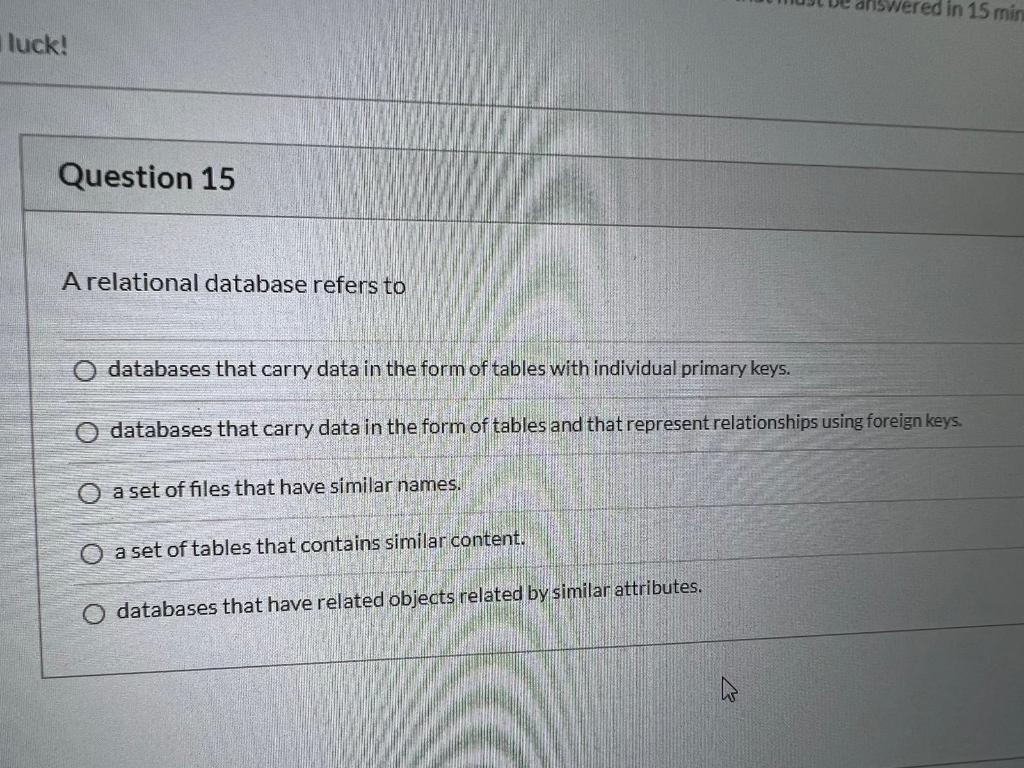 Question 1 A database is a collection of raw data