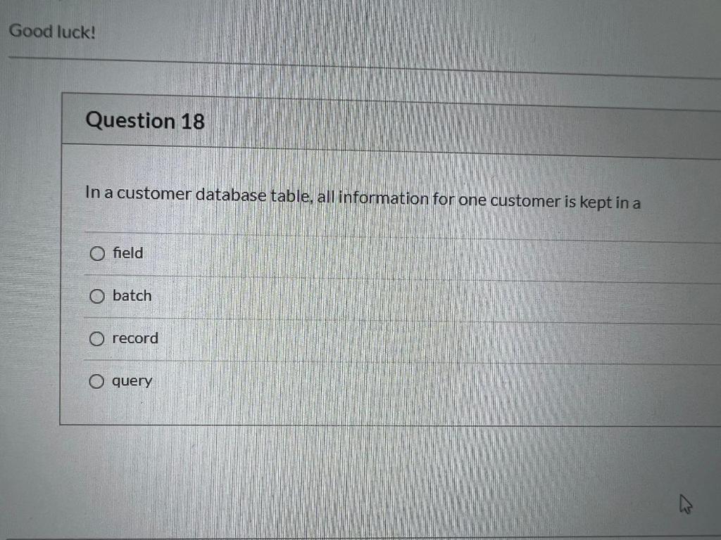 Question 1 A database is a collection of raw data