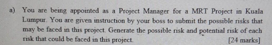 a) You are being appointed as a Project Manager