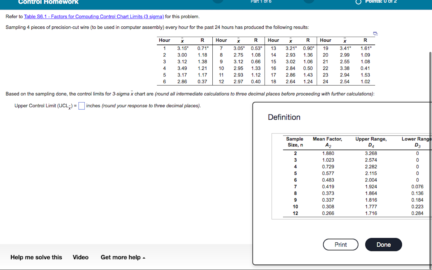 Control Homework Part 1 OT 6 Refer to Table 56.1