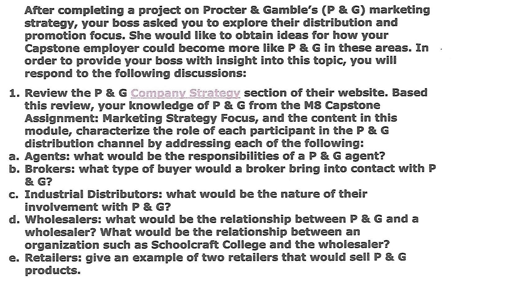 After completing a project on Procter \& Gamble s