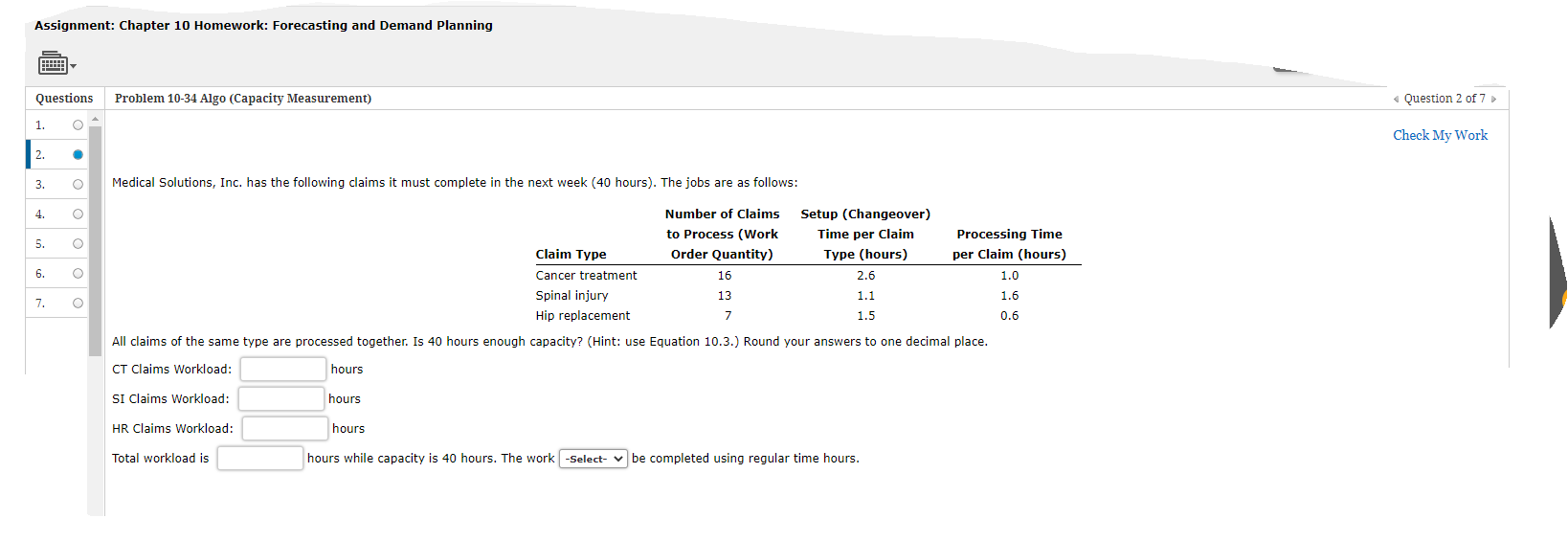 Assignment: Chapter 10 Homework: Forecasting and