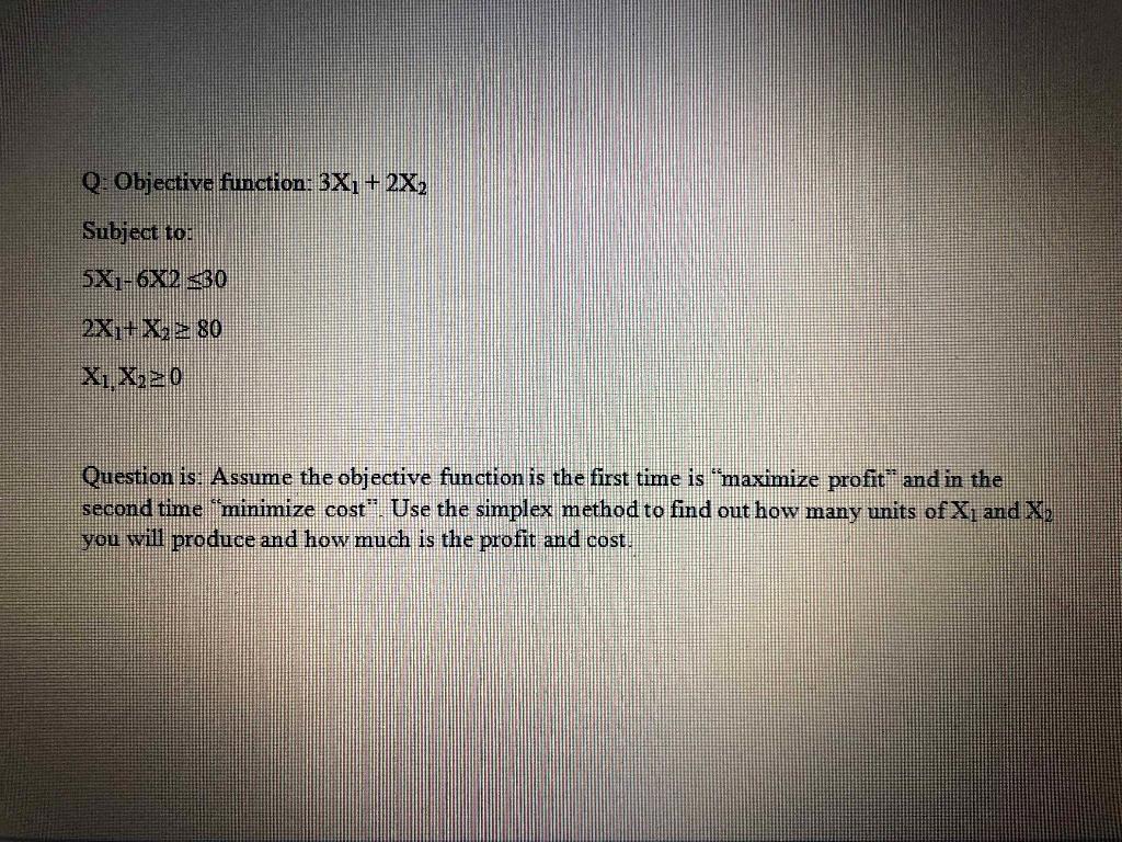 Q: Objective function: 3X1 + 2X2 Subject to: