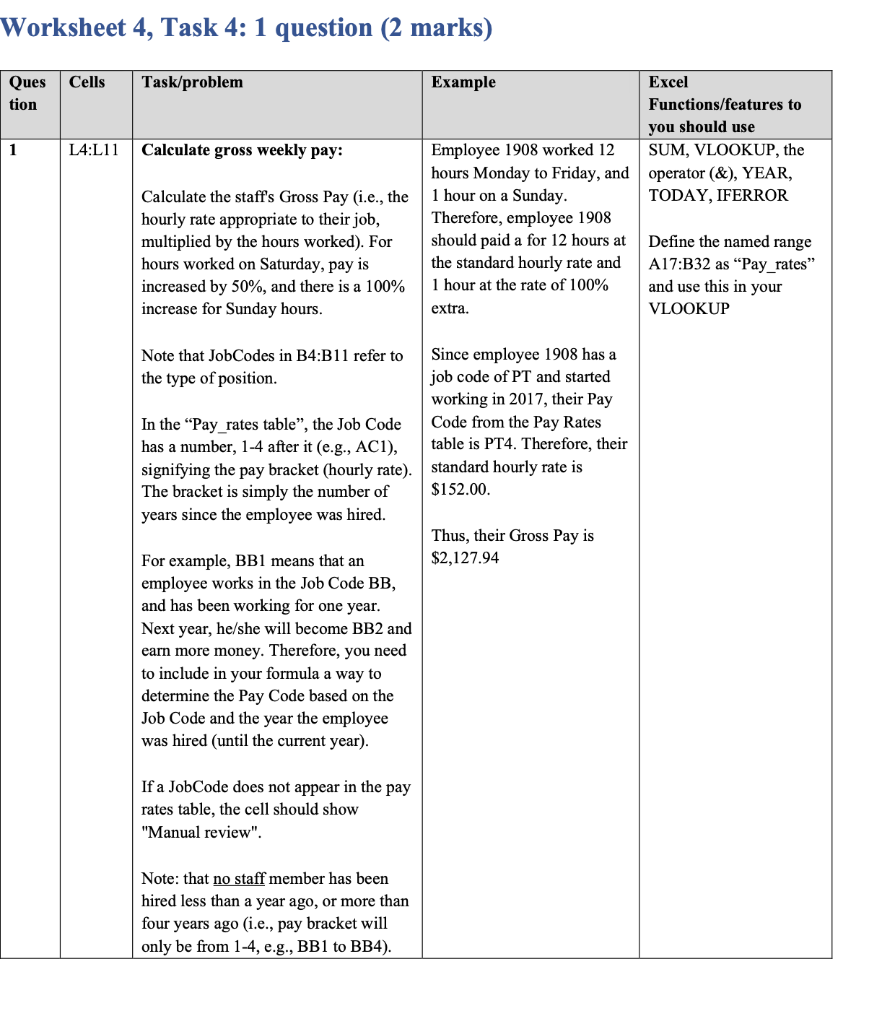 Worksheet 4, Task 4: 1 question (2 marks) Cells