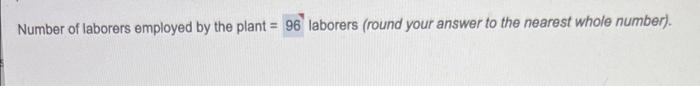 Number of laborers employed by the plant = 96