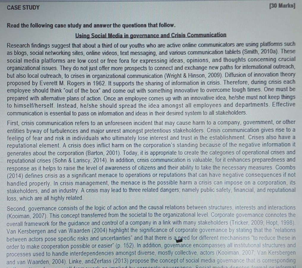 CASE STUDY [30 Marks] Read the following case