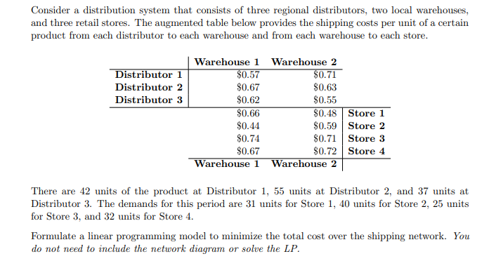 Consider a distribution system that consists of