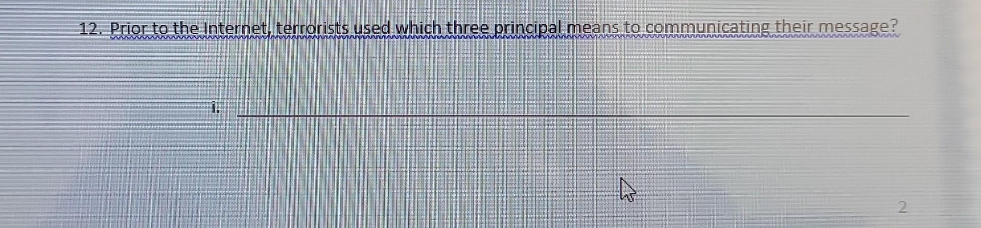 12. Prior to the Internet, terrorists used which