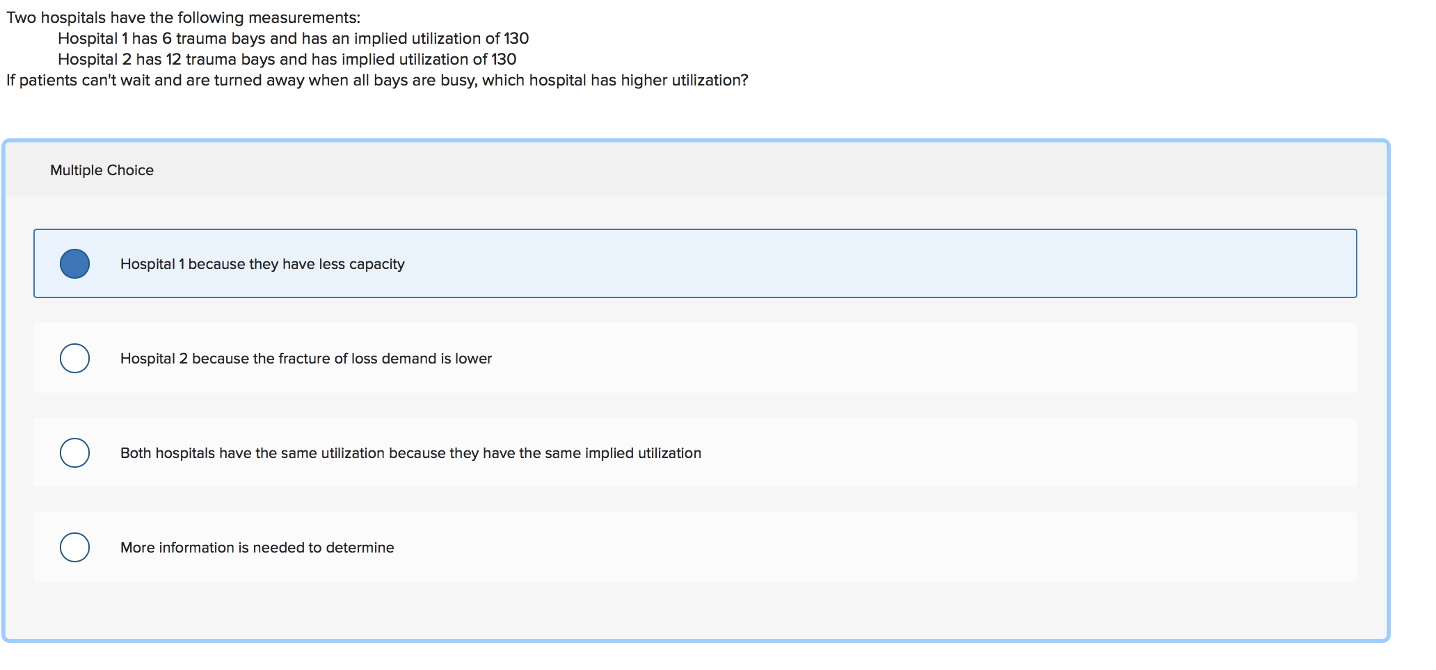 Two hospitals have the following measurements: