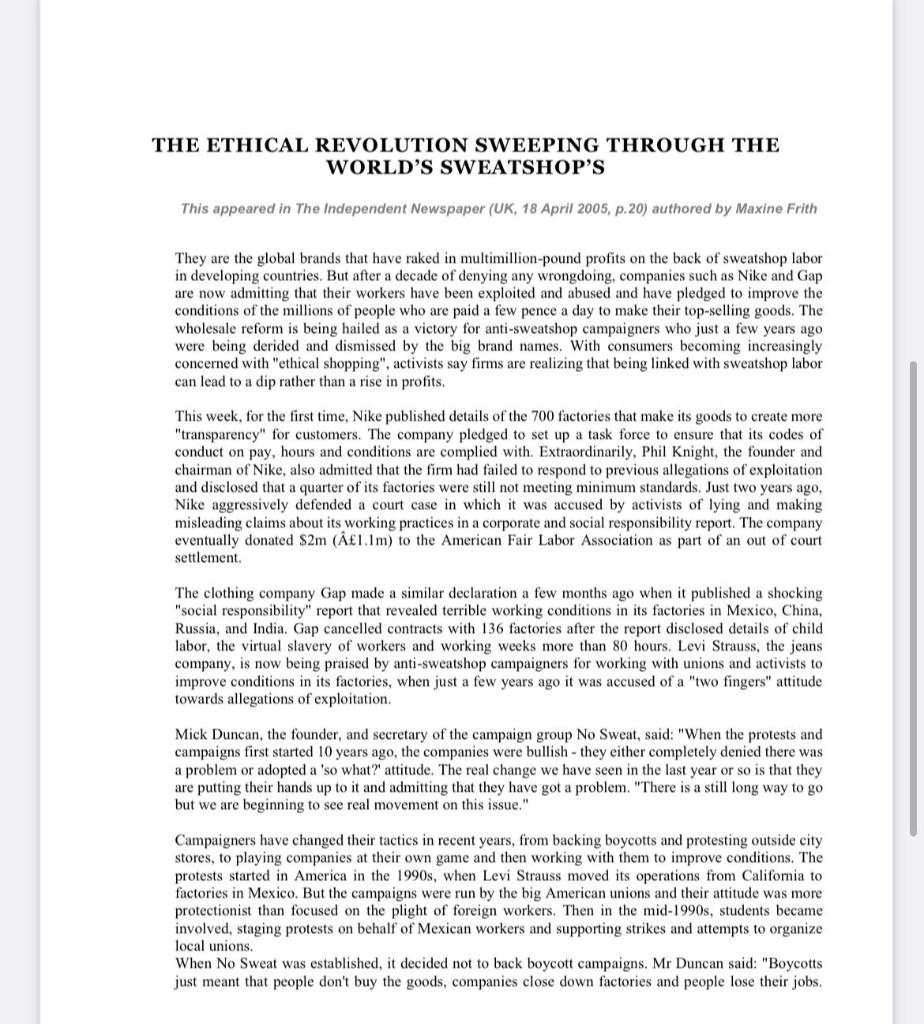 Question 1: What does Sweatshop mean? [hint: