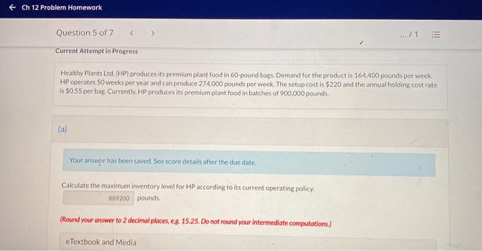+ Ch 12 Problem Homework 5 Question 5 of 7