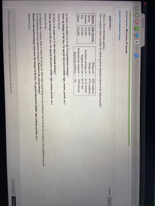 Remaining Time: 40 minutes, 31 seconds. Question