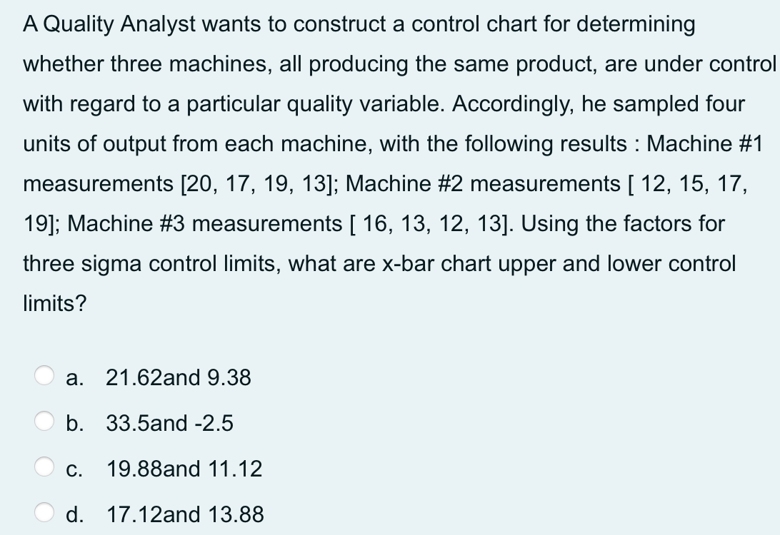 A Quality Analyst wants to construct a control