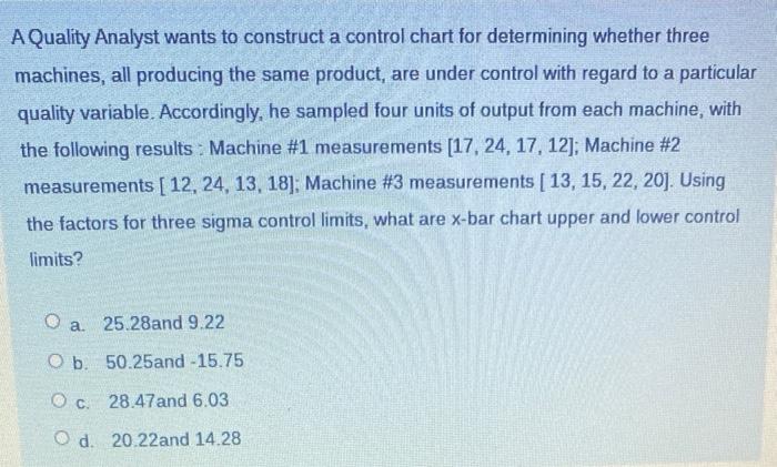 A Quality Analyst wants to construct a control
