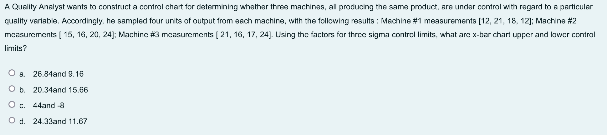 A Quality Analyst wants to construct a control