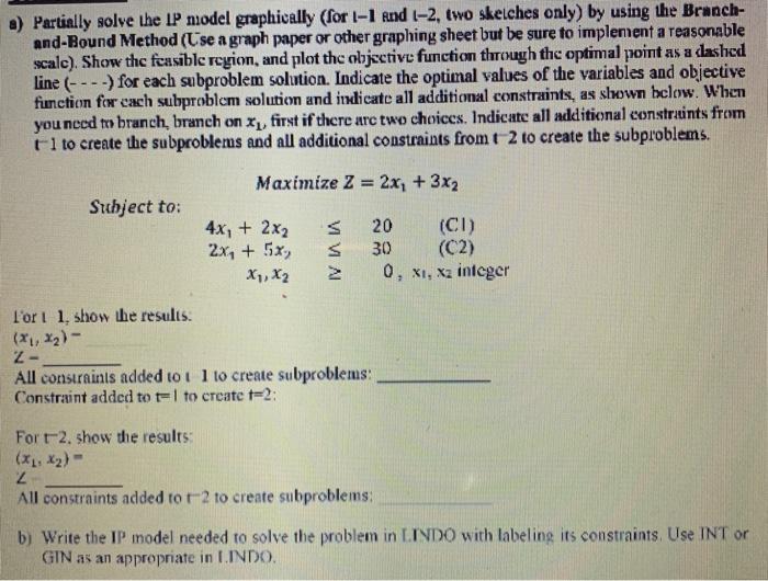a) Partially solve the IP model graphically (for