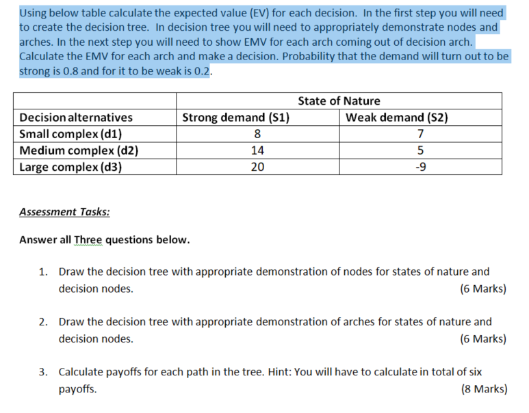 Using below table calculate the expected value