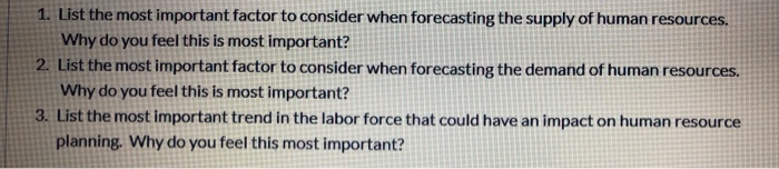 1. List the most important factor to consider