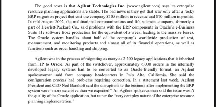 The good news is that Agilent Technologies Inc.