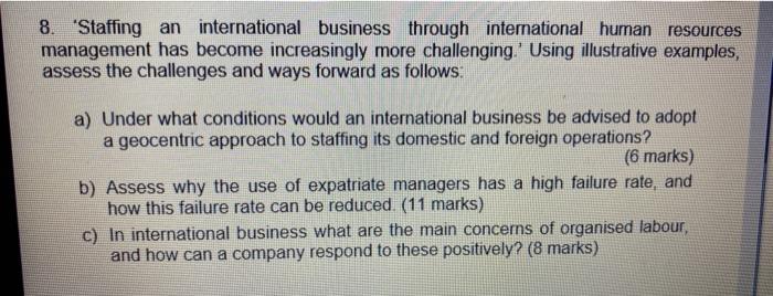 8. 'Staffing an international business through