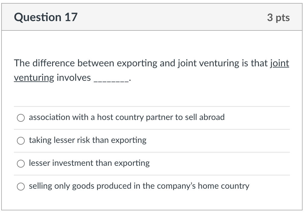 Question 17 3 pts The difference between