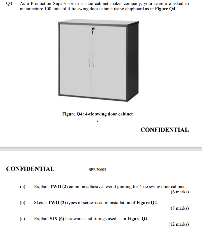 Q4 As a Production Supervisor in a shoe cabinet