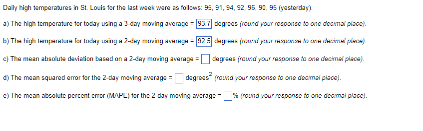 Daily high temperatures in St. Louis for the last